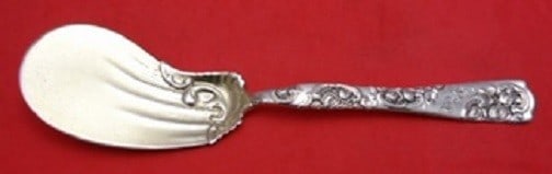 Whiting Rose and Scroll Sterling Silver Fried Oyster Server 9 1/4": Whiting Rose and Scroll Sterling Silver Fried Oyster Server 9 1/4" Explore the elegance of the Rose and Scroll Fried Oyster Server by Whiting, a beautifully crafted piece made from sterling silver. Th