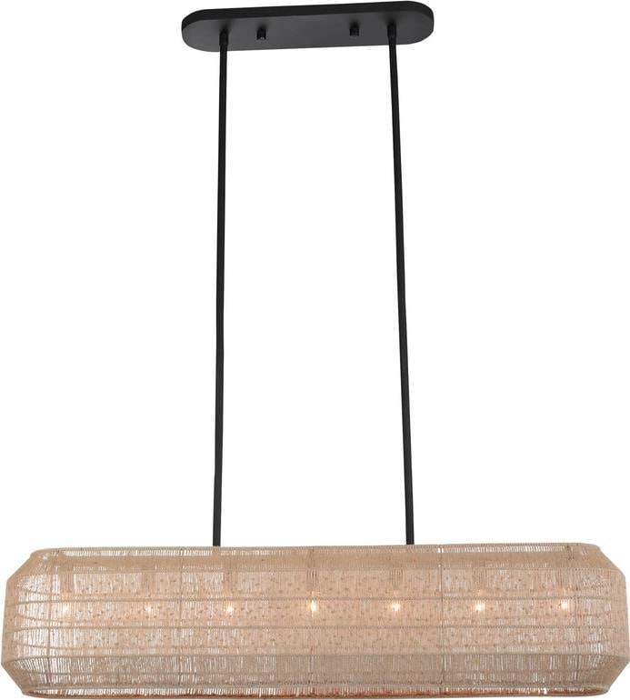 Cebu 44 Inch Jute Steel Island Light by Kalco Dimmable Matte Black: Cebu 44 Inch Jute Steel Island Light by Kalco Dimmable Matte Black Illuminate your space with the Cebu 44" Jute & Steel Island Light, a stunning blend of natural materials and modern design. This isla