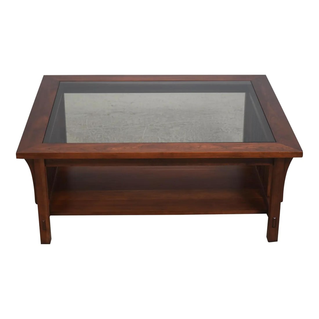 Stickley cherry wood coffee table with glass top 44w x 36d x 17.5h (1 of 10)