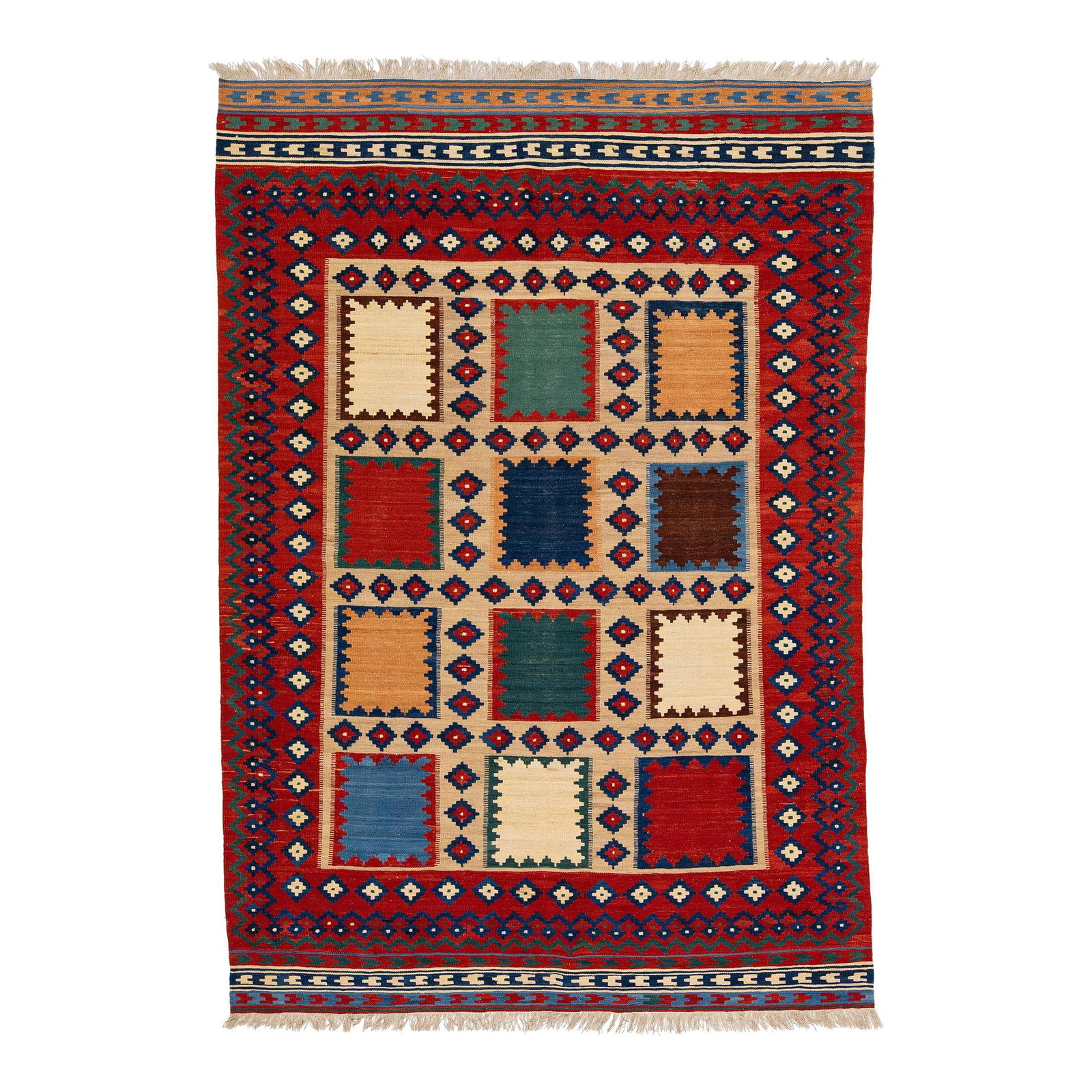 Vibrant Modern Kilim Handmade Wool Rug 5'9 x 8'3 Multicolor Geometric Design: Vibrant Modern Kilim Handmade Wool Rug 5'9 x 8'3 Multicolor Geometric Design Enhance your space with this stunning Modern Kilim handmade wool rug. Featuring a vibrant multicolor palette, it showcases 