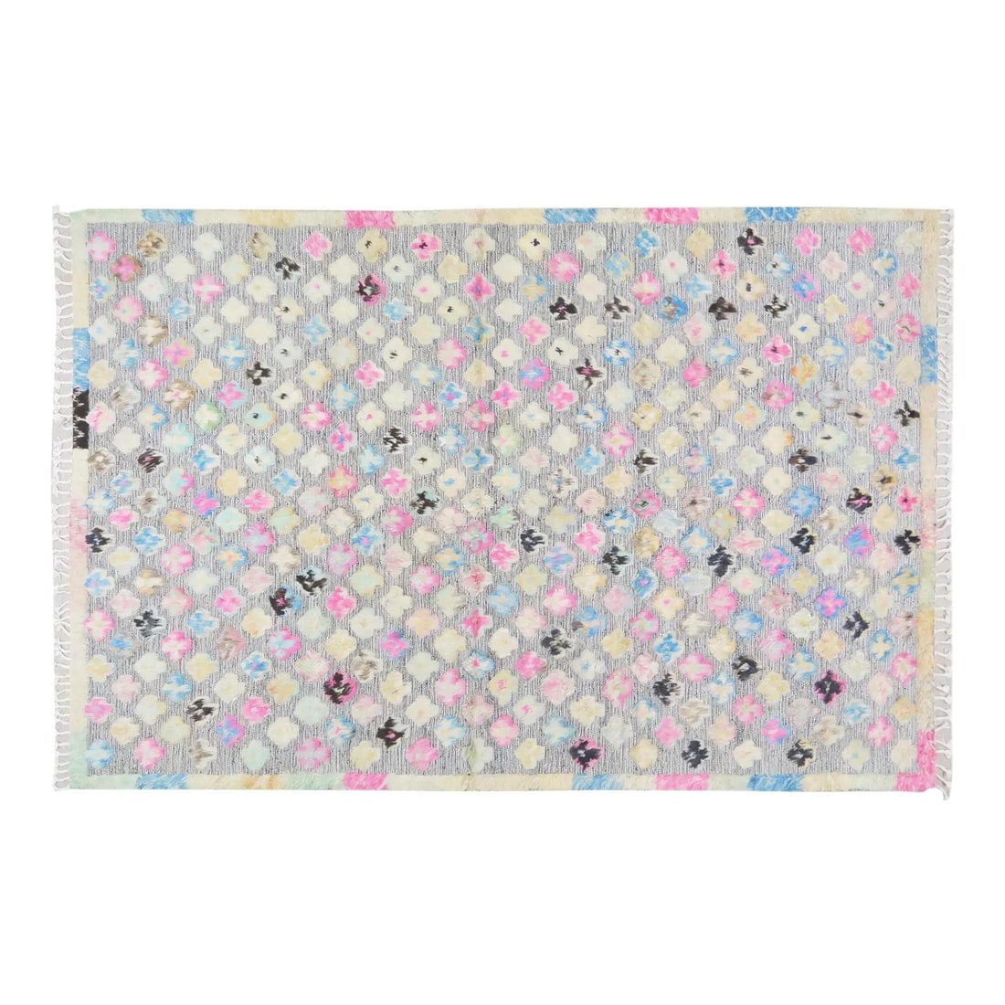 6'7 x 10' Wool Hand Knotted Azilal Moroccan Area Rug: 6'7 x 10' Wool Hand Knotted Azilal Moroccan Area Rug This Moroccan Azilal rug is hand knotted from soft wool and features natural colors in a modern design. The rug offers a comfortable texture and sh