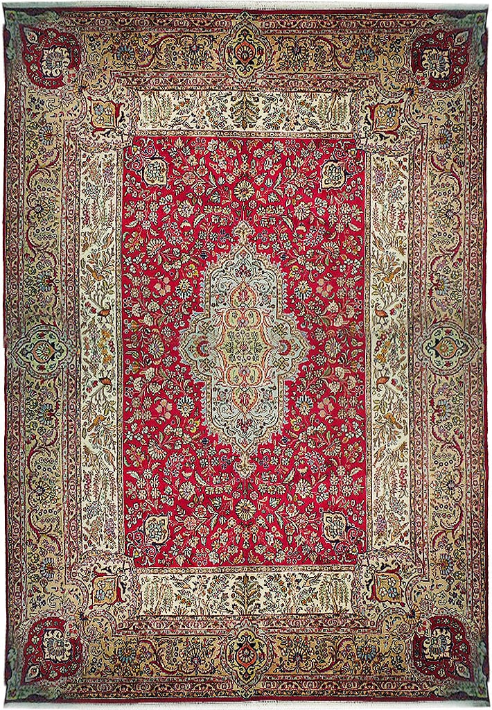 9.7 x 13 Red Persian Kerman Shah Abbas Handmade Rug (1 of 6)