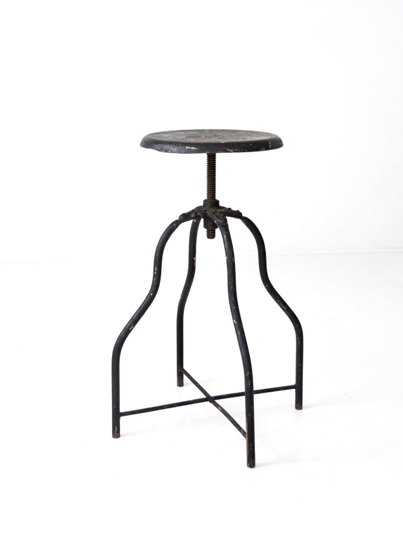 Vintage industrial height adjustable metal stool black finish (1 of 12)