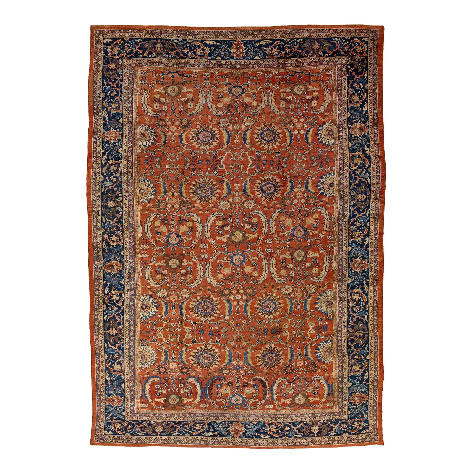 Handmade Antique Persian Sultanabad Wool Rug 11'2 x 16'1 Red Blue Design: Handmade Antique Persian Sultanabad Wool Rug 11'2 x 16'1 Red Blue Design Enhance your living space with this exquisite antique hand-knotted Persian Sultanabad wool rug. Featuring a captivating blue pa
