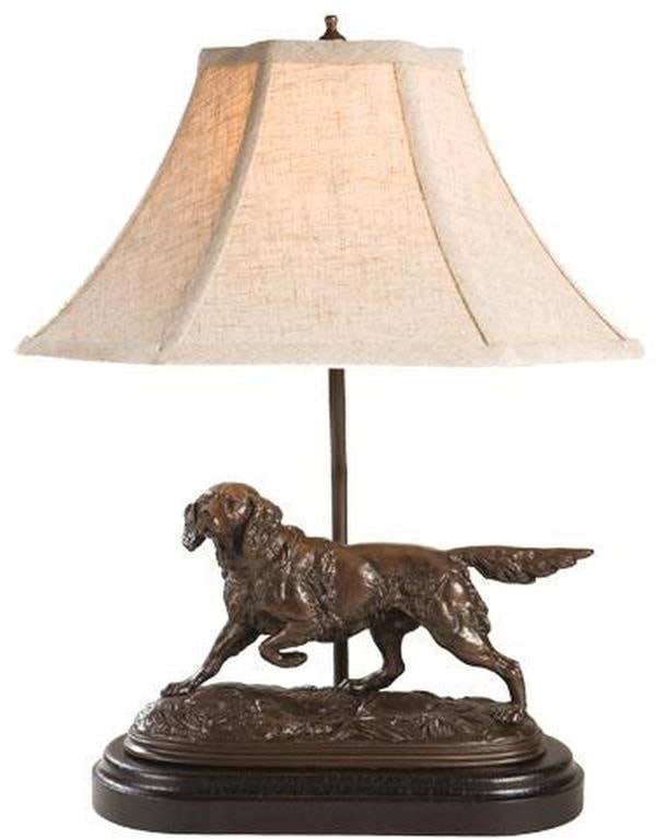 USA-Made Pointing Setter Dog Table Lamp with Linen Shade: USA-Made Pointing Setter Dog Table Lamp with Linen Shade This item is made at time of order. Please allow 42 to 70 days for production. Illuminate your home with this charming USA-made Dog Lamp featur