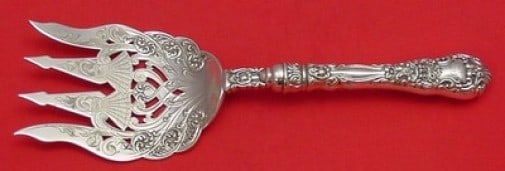 Dominick & Haff Renaissance Sterling Silver 9 Inch Asparagus Fork Brite Cut: Dominick & Haff Renaissance Sterling Silver 9 Inch Asparagus Fork Brite Cut This exquisite asparagus fork features a stunning Brite Cut design and is crafted from high-quality sterling silver. Measuri