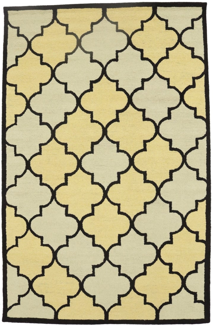 5x8 Wool Area Rug Hand-Tufted Modern Trellis Pattern Multicolor: 5x8 Wool Area Rug Hand-Tufted Modern Trellis Pattern Multicolor This contemporary hand-tufted rug features a multicolored trellis pattern with pastel yellow, cream, and black hues. Crafted from wool, 