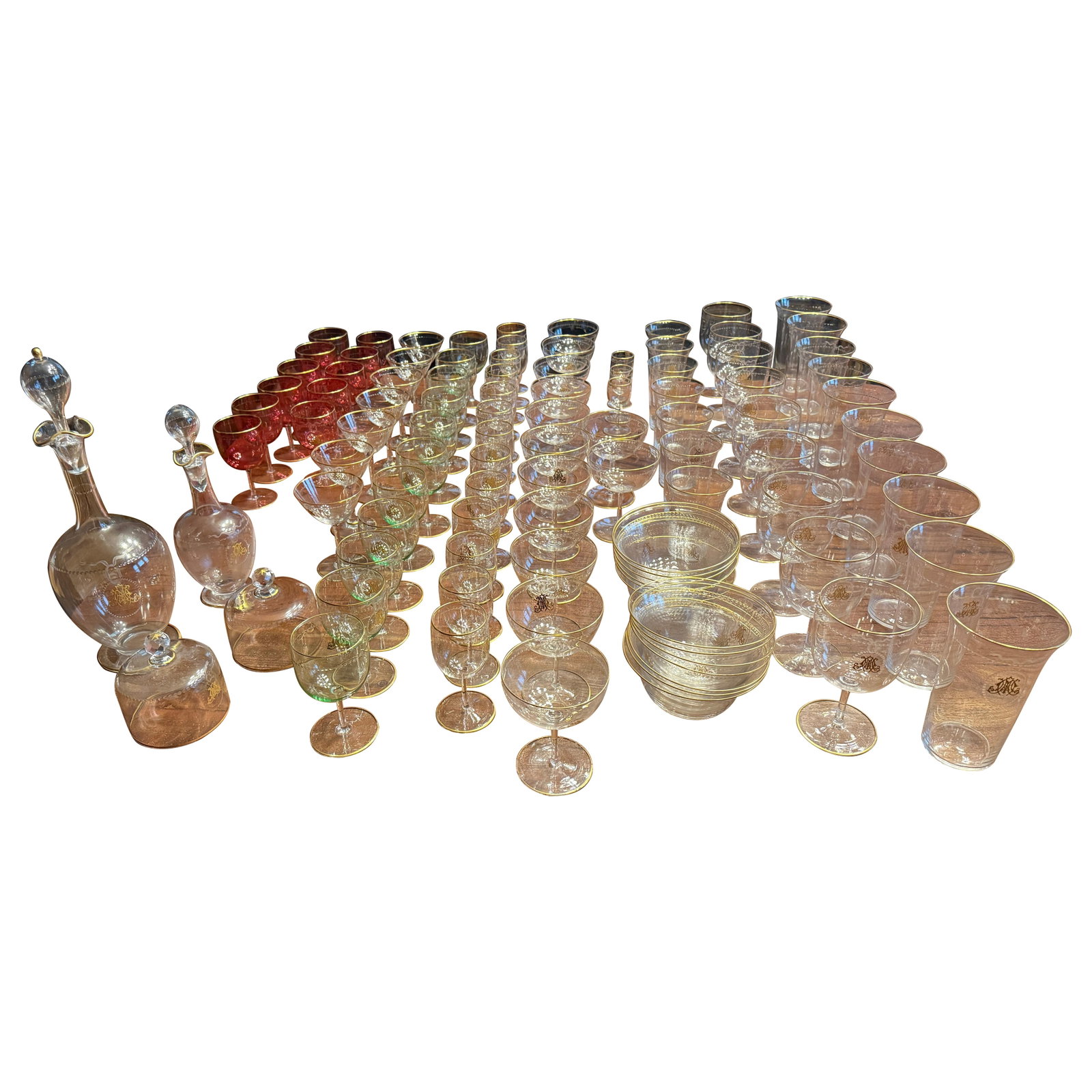 101 Piece Belle Epoque Gilt Monogrammed Glass Set France c 1900 (1 of 15)