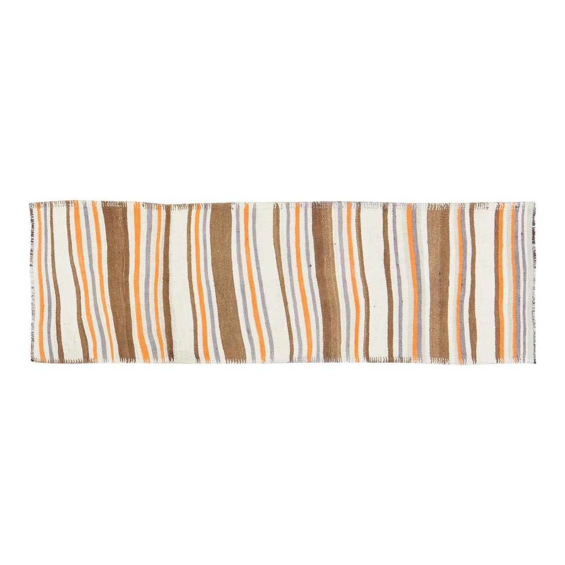 Kurdish Wool Flatweave Rug in Tan Tribal Turkish Kilim 2'7 x 8'8: Kurdish Wool Flatweave Rug in Tan Tribal Turkish Kilim 2'7 x 8'8 This vintage Turkish tribal Kurdish flatweave kilim rug is crafted from wool using traditional rug-making techniques. It features a sof