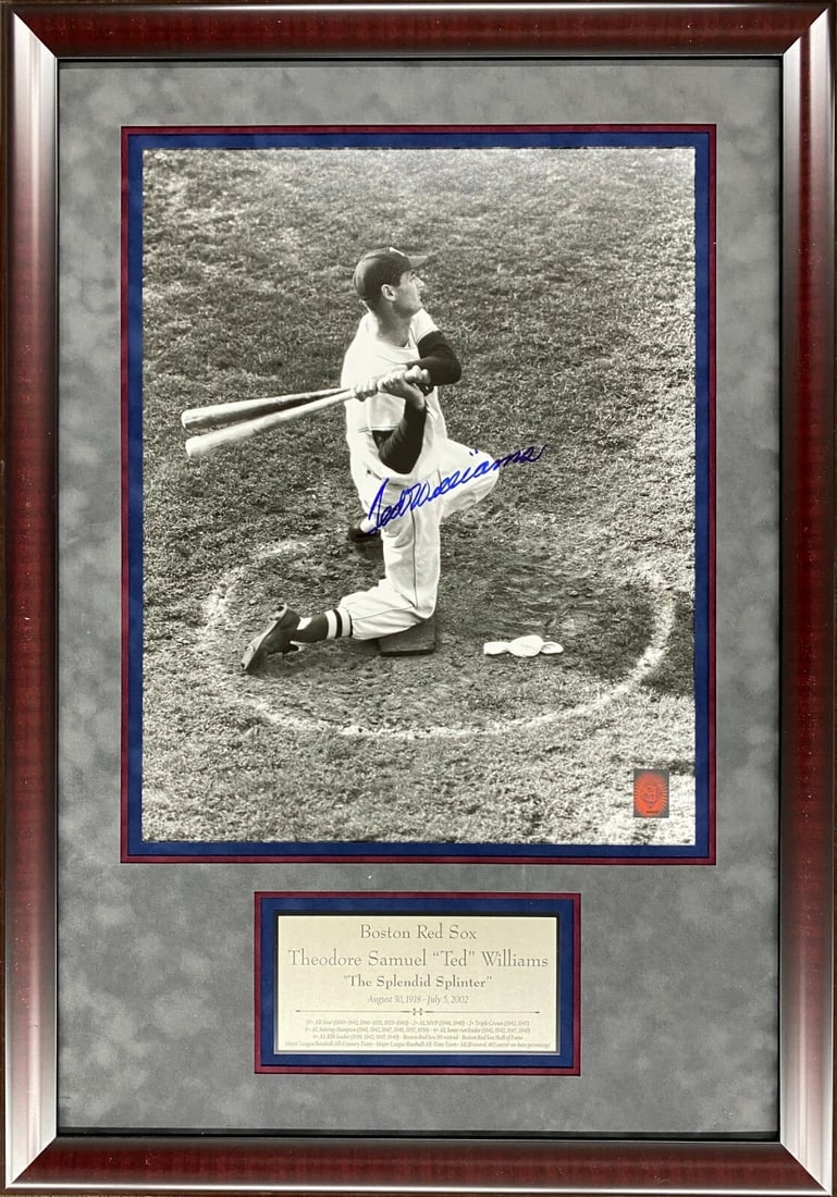 Ted Williams Signed Boston Red Sox Photo Custom Framed 24x32 with Green Diamond Auth (1 of 8)