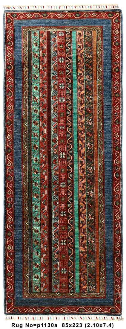 Handmade Kazak Runner 2.9 x 7.4 Feet Fine Wool Multi-Color: Handmade Kazak Runner 2.9 x 7.4 Feet Fine Wool Multi-Color Free continental US Shipping This exquisite Kazak runner features a handmade design crafted from silky fine wool, showcasing a vibrant multi-