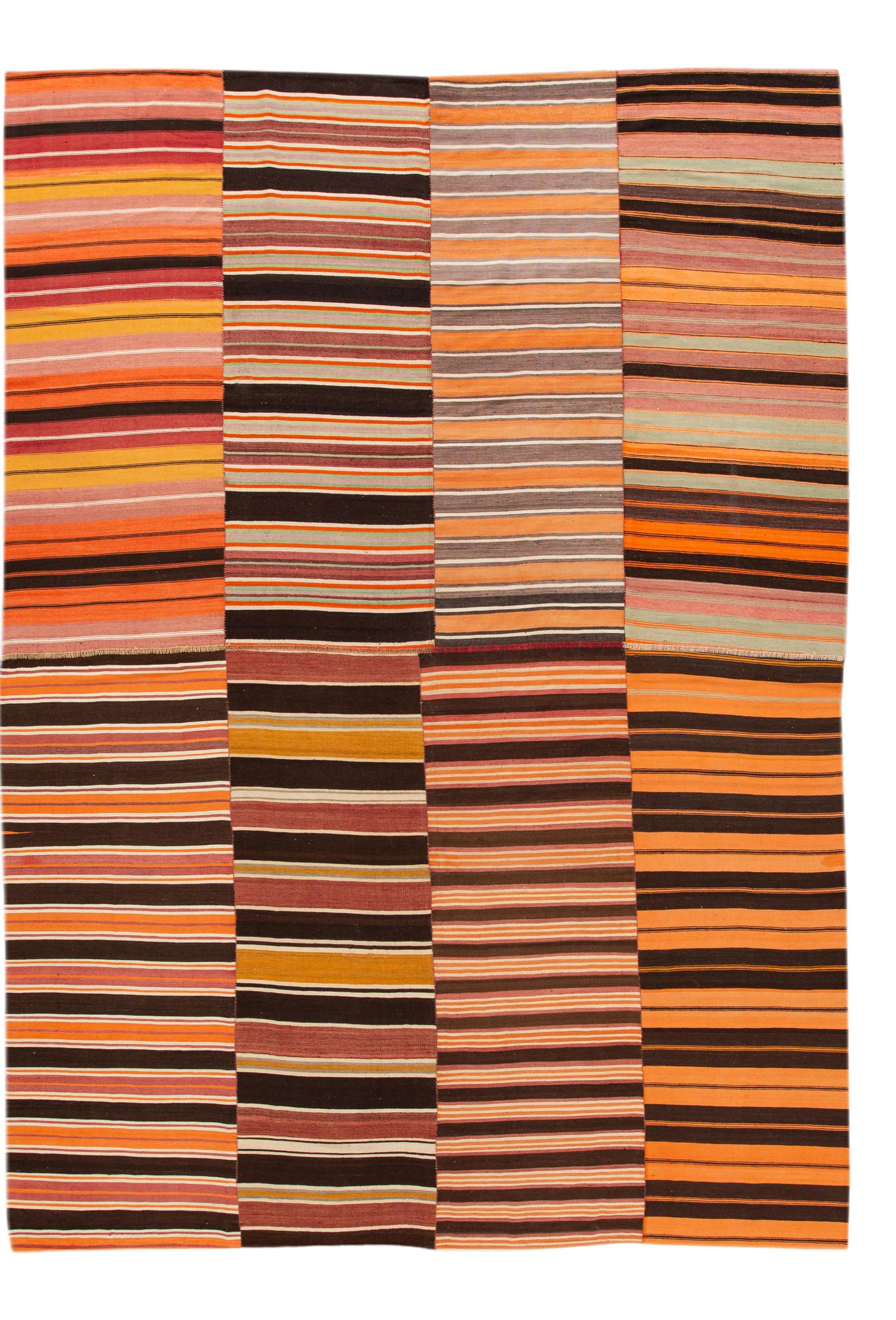 Vintage Mid-Century Handmade Orange Wool Kilim Rug 9'8 x 13'2: Vintage Mid-Century Handmade Orange Wool Kilim Rug 9'8 x 13'2 Enhance your space with this stunning Mid-Century flat-weave handmade wool rug featuring a vibrant orange field. This Kilim rug showcases 