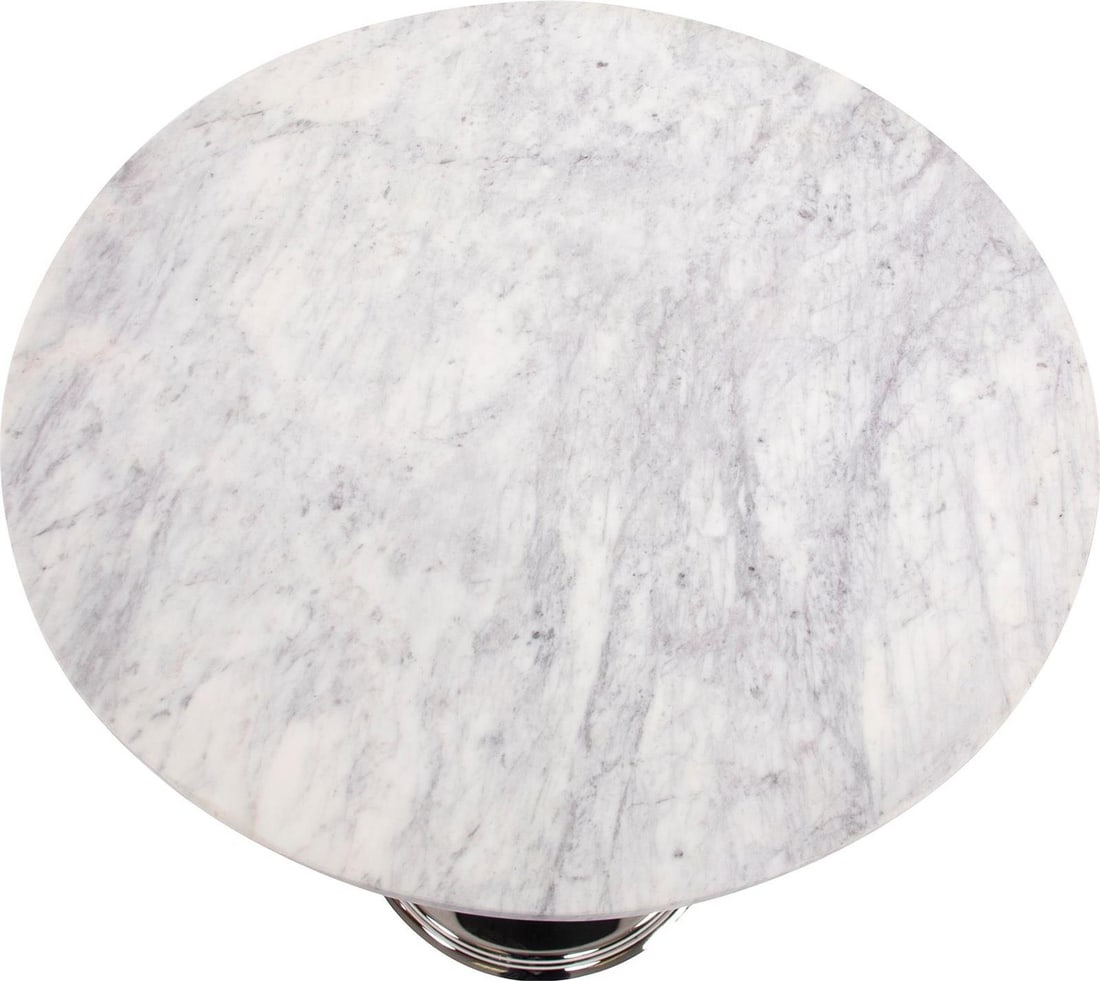 Howard Elliott Round Bistro Table Polished Silver White Marble Micca Inspired (1 of 3)
