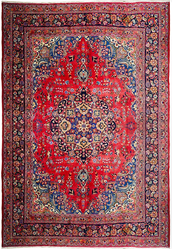 Red Persian Mashad Rug 9'11 x 12'10 Handwoven Wool Fine Quality: Red Persian Mashad Rug 9'11 x 12'10 Handwoven Wool Fine Quality Free continental US Shipping Transform your living space with this exquisite 9' 11" x 12' 10" Persian Mashad rug, handcrafted by talente