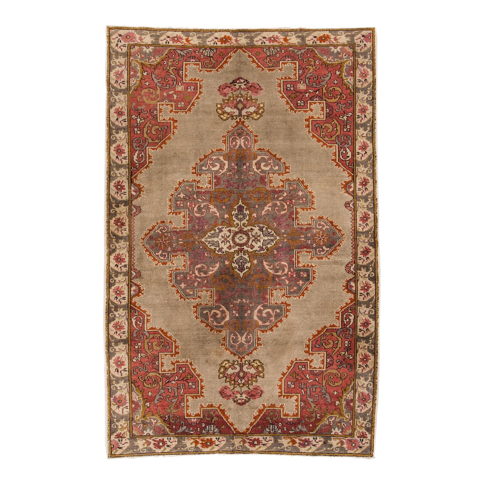 Vintage Chinese Oushak Handmade Wool Rug Brown Medallion 4'9 X 7'4: Vintage Chinese Oushak Handmade Wool Rug Brown Medallion 4'9 X 7'4 This exquisite mid 20th century vintage Chinese Oushak rug showcases a beautiful hand-knotted wool construction. The rug features a r