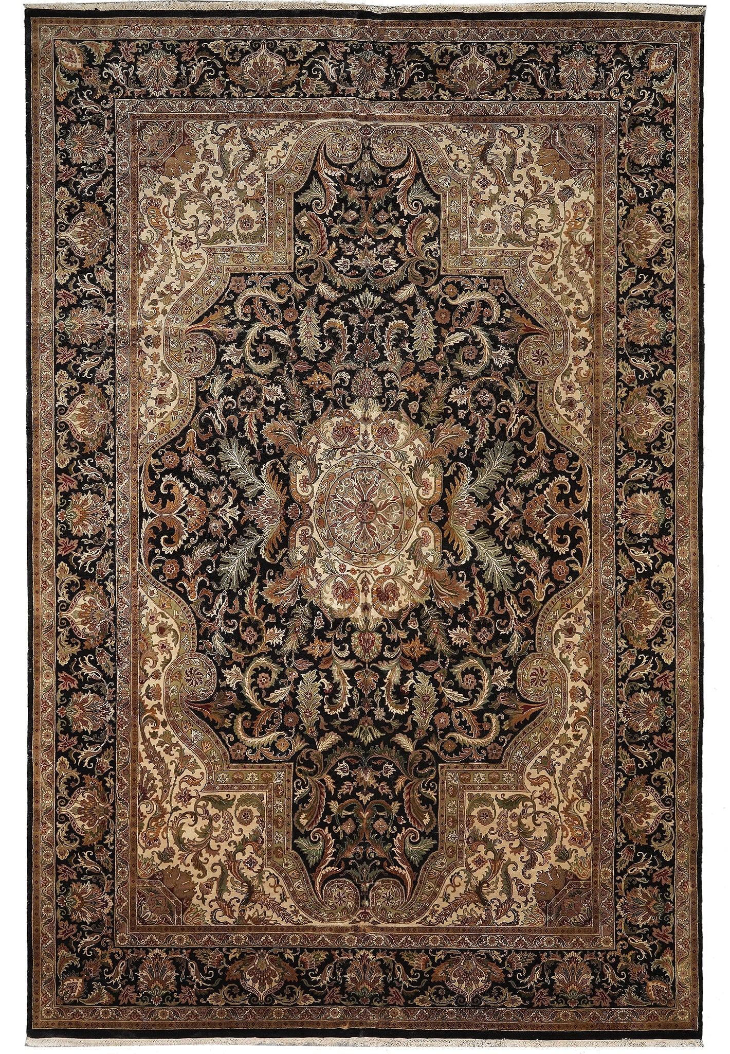 Handmade Jaipur Kerman Rug 12 x 17.9 Wool Red Field Floral Motif: Handmade Jaipur Kerman Rug 12 x 17.9 Wool Red Field Floral Motif Free continental US Shipping This handmade Jaipur rug is a semi-antique piece inspired by classic Kerman weaving traditions. Hand-knott