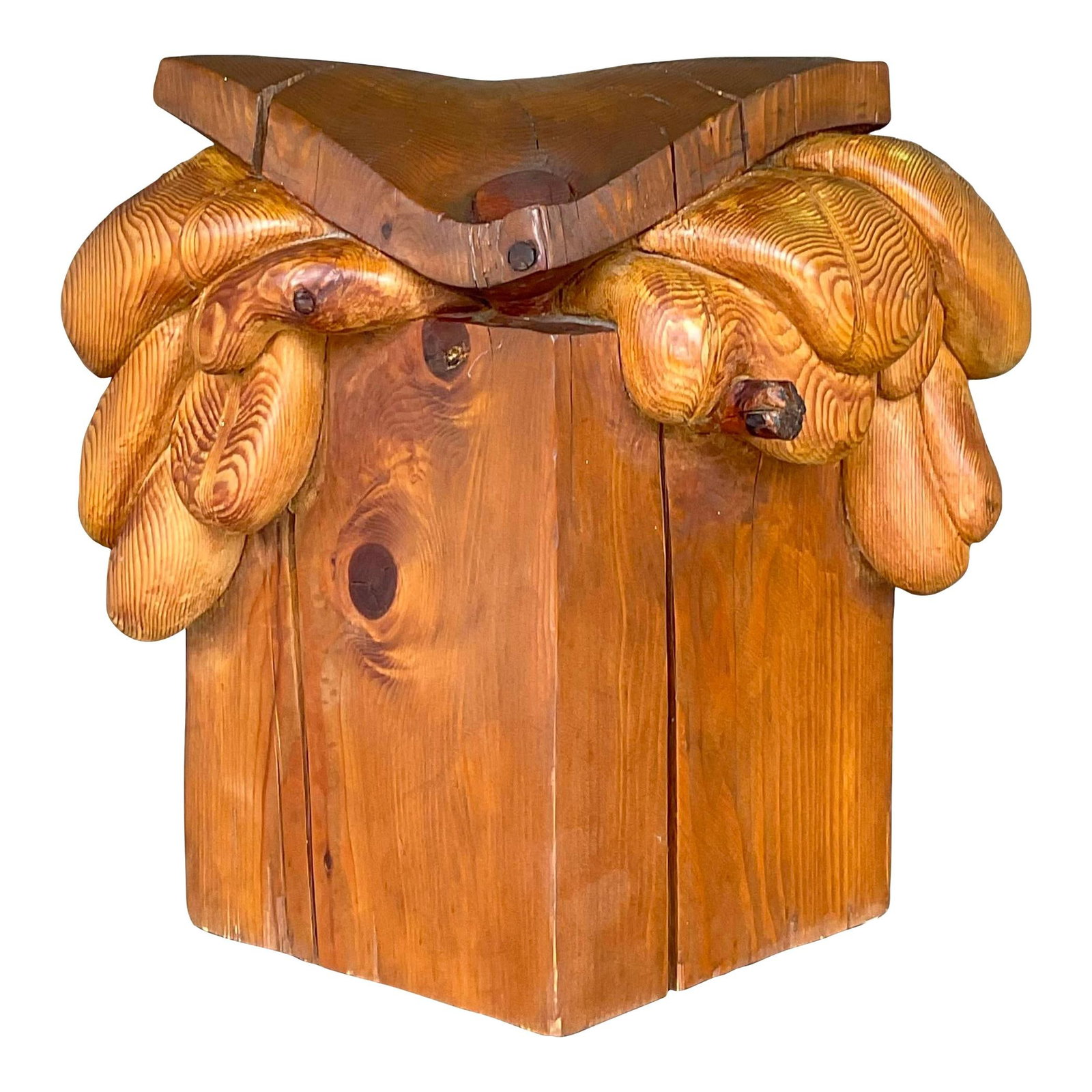 Vintage Boho Signed Hand Carved Abstract Wood Sculpture: Vintage Boho Signed Hand Carved Abstract Wood Sculpture Discover a captivating vintage Boho sculpture that showcases an extraordinary hand-carved abstract design. This piece features striking attentio