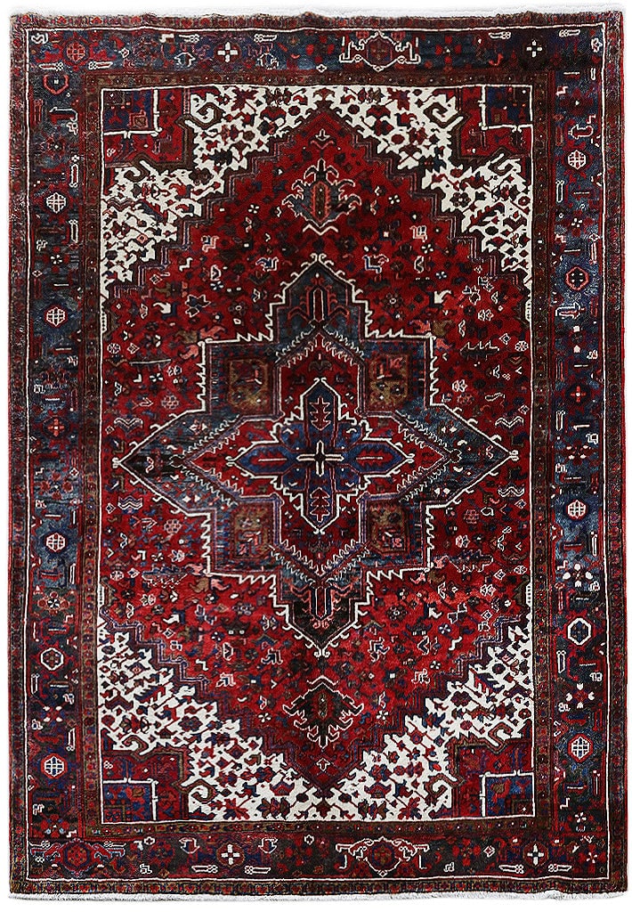 Handcrafted Red Persian Heriz Rug 7'3 x 10'2 Silk-like Pile: Handcrafted Red Persian Heriz Rug 7'3 x 10'2 Silk-like Pile Free continental US Shipping Enhance your living space with this exquisite handcrafted Red Persian Heriz Rug, measuring 7' 3" x 10' 2". Crea
