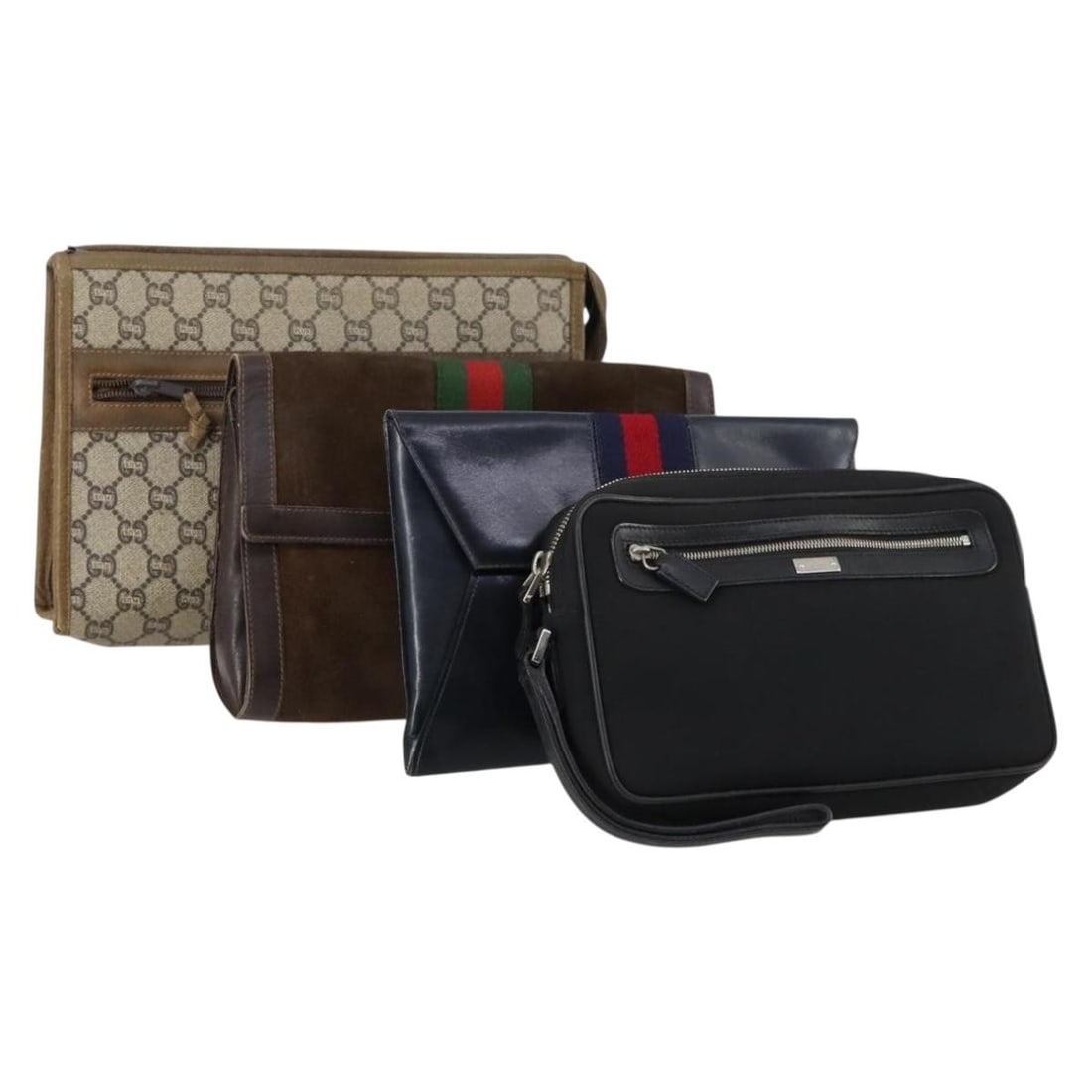 Set of 4 Gucci GG Plus Supreme clutch bags in PVC leather: Set of 4 Gucci GG Plus Supreme clutch bags in PVC leather Set of four Gucci GG Plus Supreme clutch bags in navy, beige, and black PVC leather. Made in Italy, this women's set includes two keys. Condit