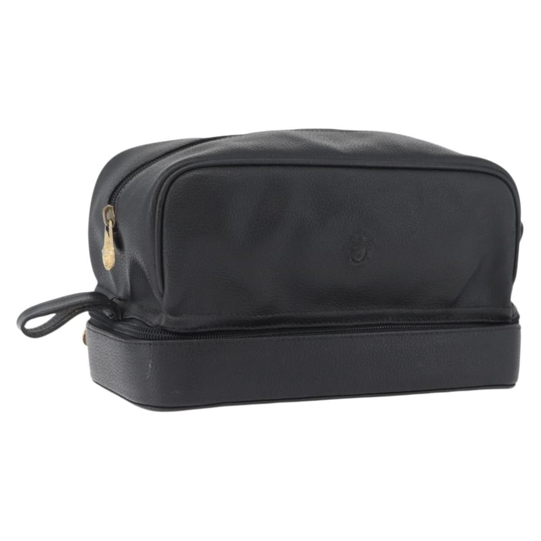 Black Leather Gianni Versace Women's Clutch Bag with Gold Accents: Black Leather Gianni Versace Women's Clutch Bag with Gold Accents This Gianni Versace clutch bag features a black and gold leather exterior and is designed for women. Made in Italy, it has an approxim