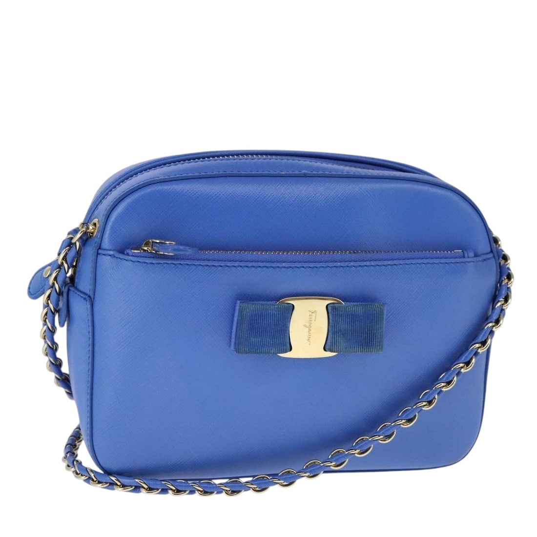 Blue Leather Shoulder Bag Salvatore Ferragamo Vala Chain: Blue Leather Shoulder Bag Salvatore Ferragamo Vala Chain Salvatore Ferragamo Vala chain shoulder bag in blue leather with gold-tone accents. Made in Italy, this women's shoulder bag features a compact
