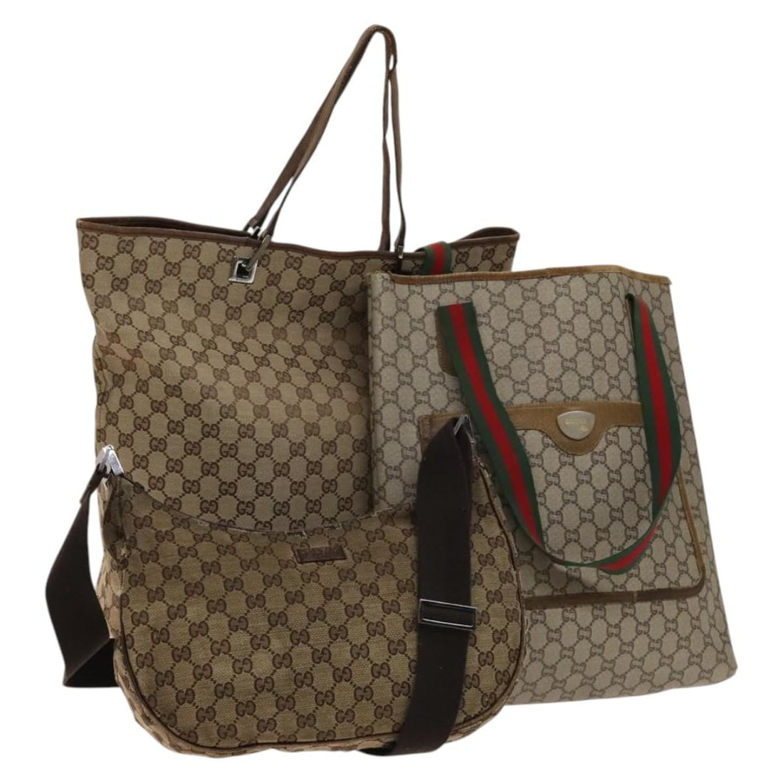 GUCCI GG Plus Supreme Beige PVC Shoulder Bag 3 Piece Set Auth (1 of 18)