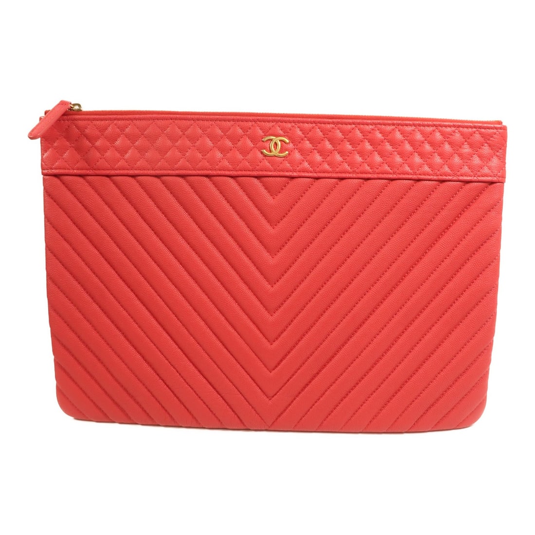 Chanel Red Calfskin Leather Clutch with CC Gold Hardware (1 of 15)