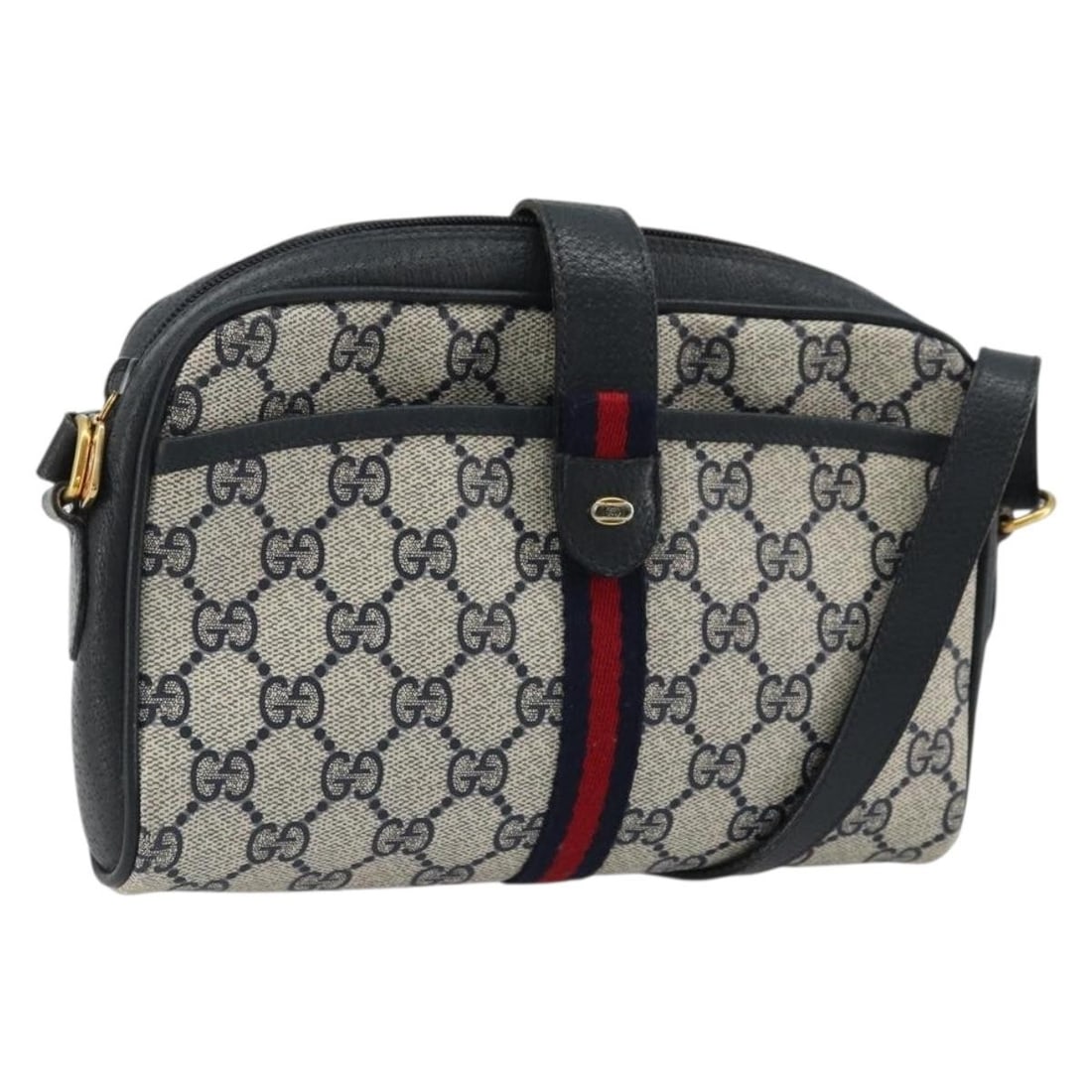Gucci Sherry Line Navy Gold PVC Shoulder Bag: Gucci Sherry Line Navy Gold PVC Shoulder Bag This GUCCI Micro GG Supreme Sherry Line shoulder bag features a navy and gold color scheme with PVC leather and micro small GG canvas. Designed for women, 