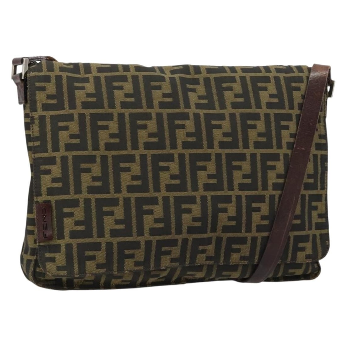 Fendi Zucca Canvas Shoulder Handbag in Black Brown: Fendi Zucca Canvas Shoulder Handbag in Black Brown Authentic FENDI shoulder bag in black and brown Zucca canvas, made in Italy. This women's bag has a heavily used condition with visible wear througho