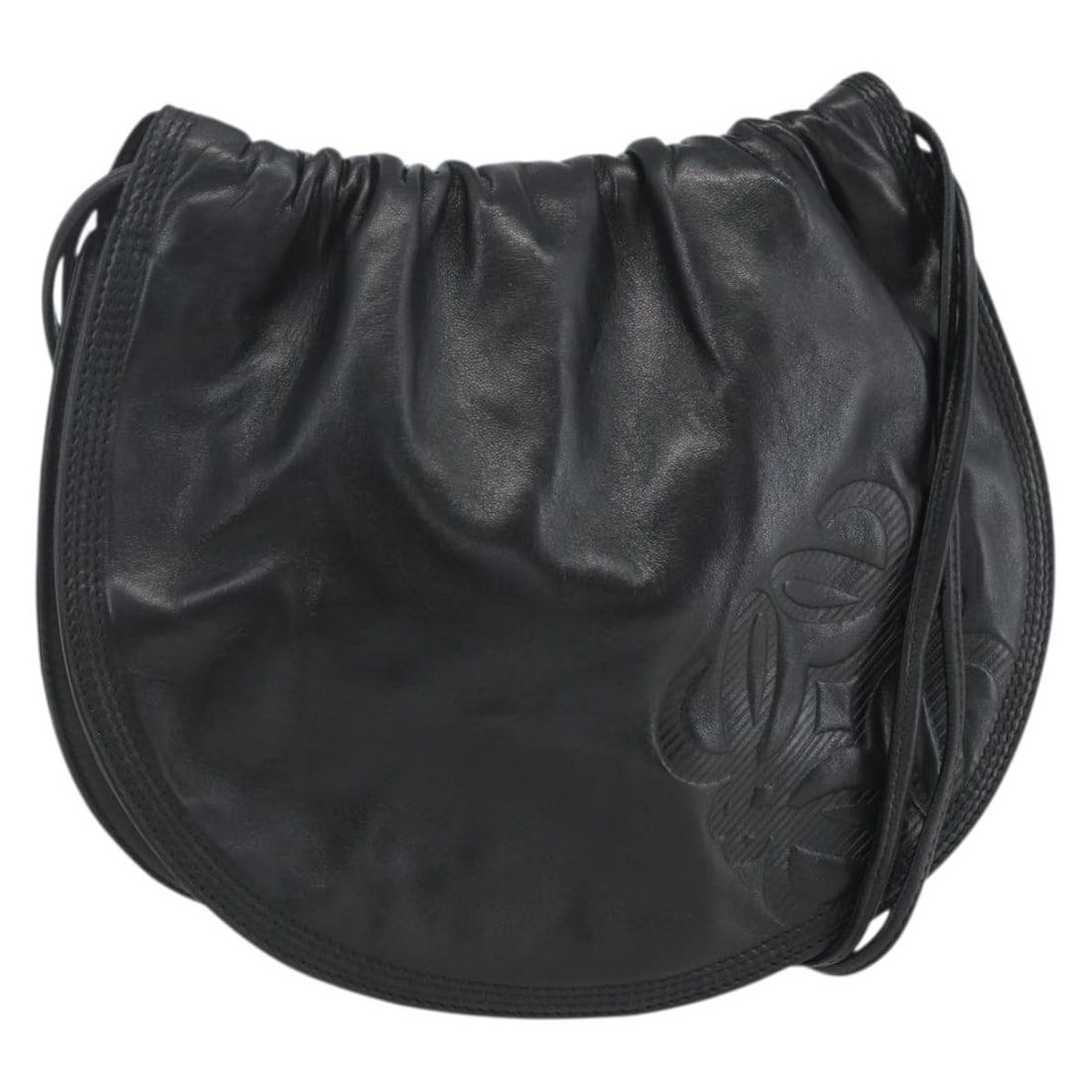 LOEWE Anagram Black Gold Leather Shoulder Bag Auth Spain: LOEWE Anagram Black Gold Leather Shoulder Bag Auth Spain Introducing the LOEWE Anagram Shoulder Bag, a stylish accessory crafted in Spain from high-quality leather. This chic shoulder bag features a c