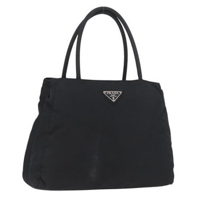 PRADA Black Nylon Tote Handbag Silver Tone Made in Italy: PRADA Black Nylon Tote Handbag Silver Tone Made in Italy Authentic Prada tote bag in black nylon with silver-tone accents. Made in Italy, this tote has a practical everyday silhouette with dual handle