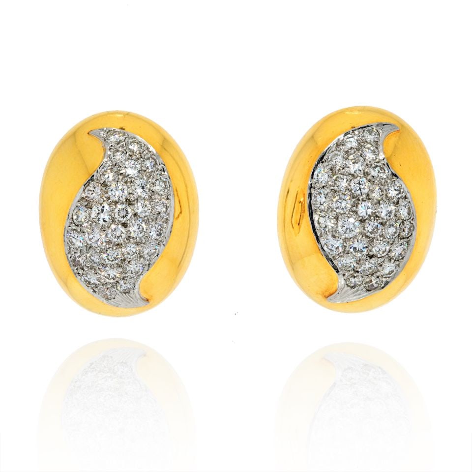 David Webb Oval Bombe Pave Diamond Earrings Platinum 18K Gold (1 of 4)
