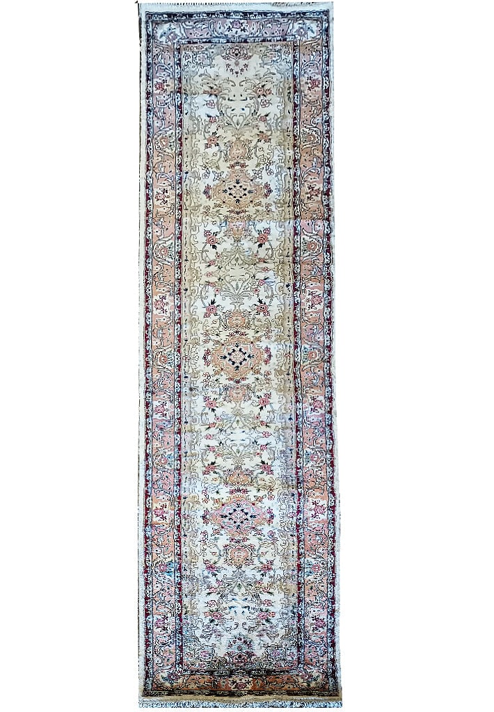 Elegant 2.7x11.9 Hand-Knotted Bamboo Silk Runner Rug: Elegant 2.7x11.9 Hand-Knotted Bamboo Silk Runner Rug Free continental US Shipping Discover the epitome of sophistication with this Hand-Knotted Bamboo Silk Elegant Rug. Measuring 2.7 x 11.9 feet, this