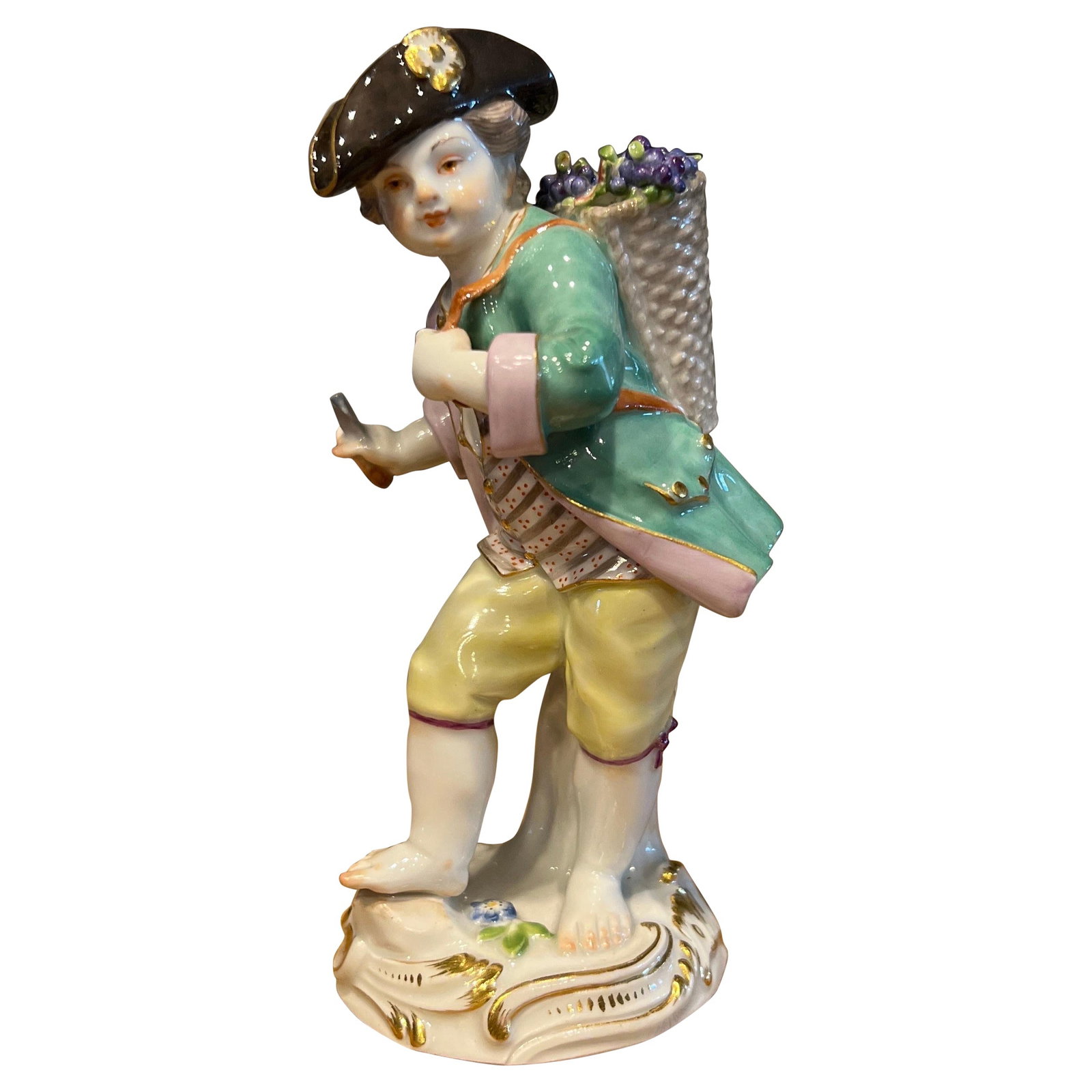 Meissen Porcelain Grape Picker Boy Gardeners Series No 8 20th Century: Meissen Porcelain Grape Picker Boy Gardeners Series No 8 20th Century This exquisite Meissen Porcelain figurine titled "Grape Picker Boy" is part of the esteemed Gardeners Series No. 8 Model. Original
