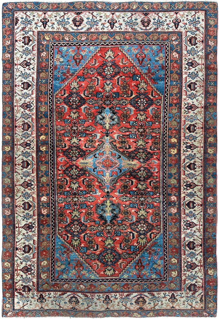 Antique Malayer Wool Area Rug 5x6 153cm x 191cm Circa 1890: Antique Malayer Wool Area Rug 5x6 153cm x 191cm Circa 1890 This is an exceptionally fine antique Persian Malayer area rug, hand-knotted circa 1890. Featuring a rare geometric design, the rug showcases
