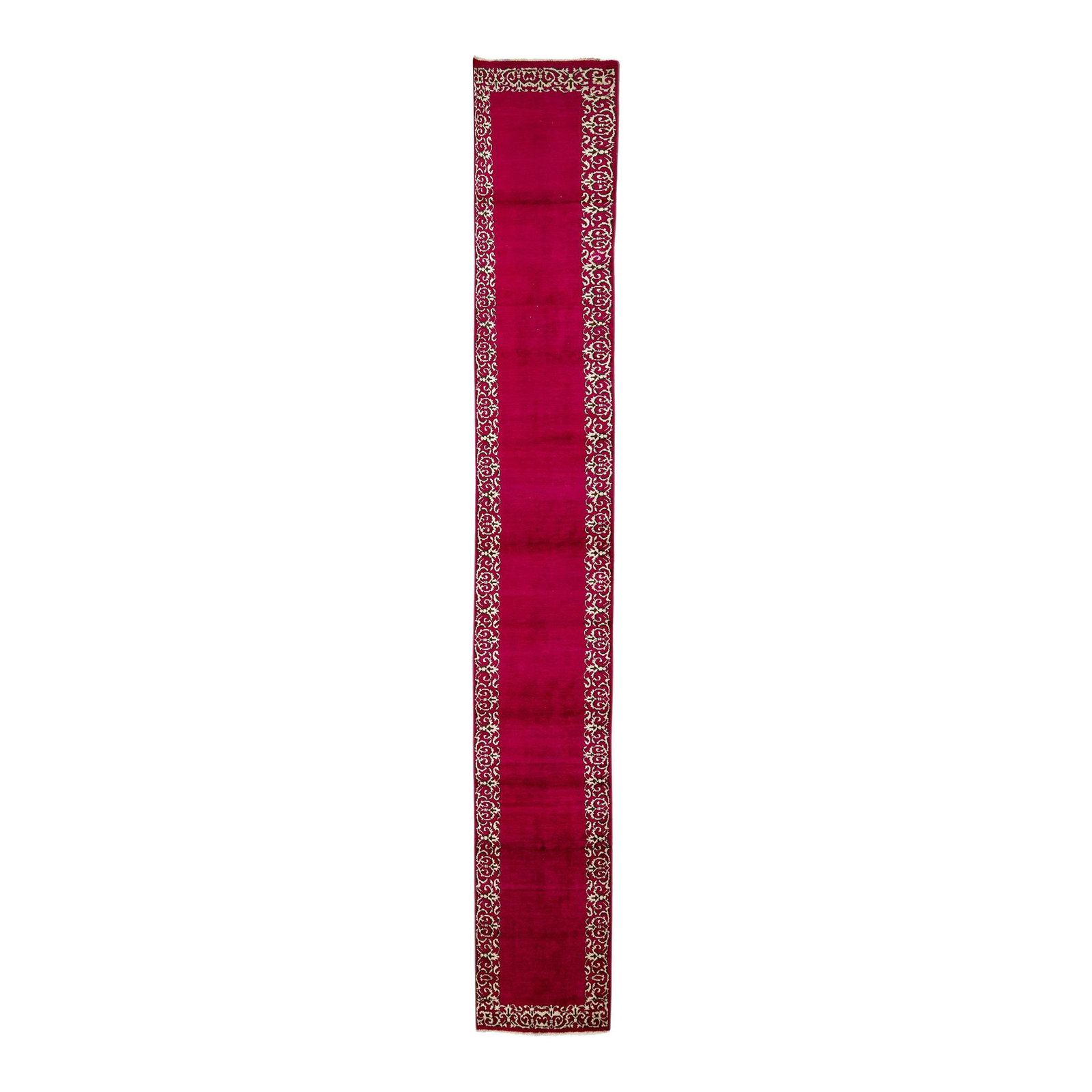 Vintage Kerman Pink Wool Runner Rug 2'10 x 20'4 Hand-Knotted: Vintage Kerman Pink Wool Runner Rug 2'10 x 20'4 Hand-Knotted Enhance your living space with this beautiful Vintage Kerman hand-knotted wool runner rug, featuring a striking pink field complemented by 