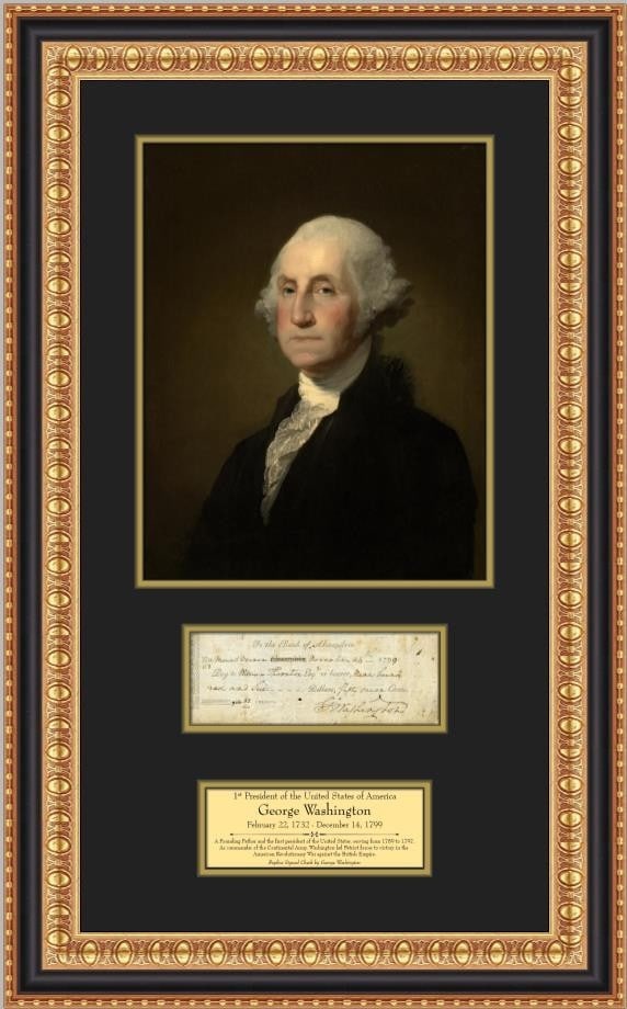 George Washington Framed Replica Signed Check with Portrait and Engraved Nameplate (1 of 4)