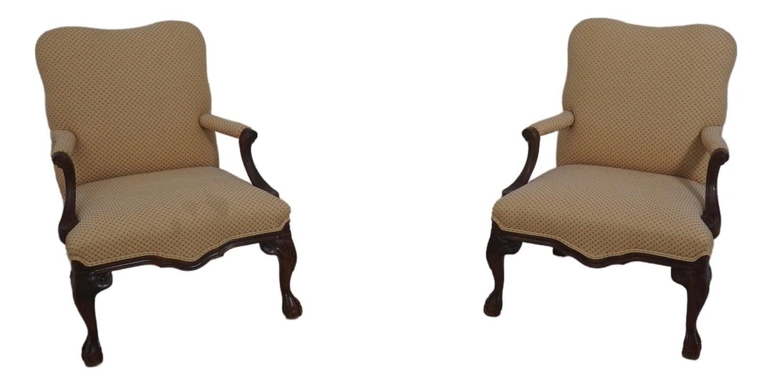 Set of Two Chippendale Style Library Armchairs With Ball and Claw Feet (1 of 10)