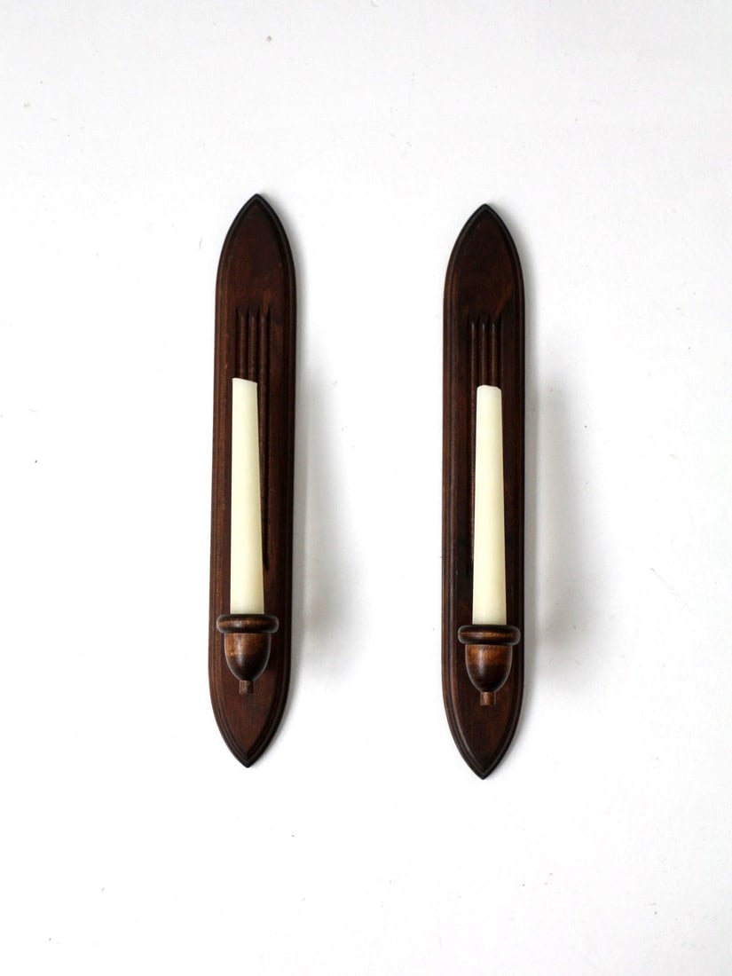 Pair of Gothic Revival Wood Wall Sconces Mid Century Style (1 of 9)