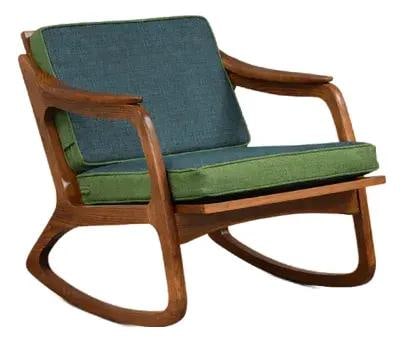 Lawrence Peabody Mid Century Cane Rocker Walnut Tweed Upholstery (1 of 8)