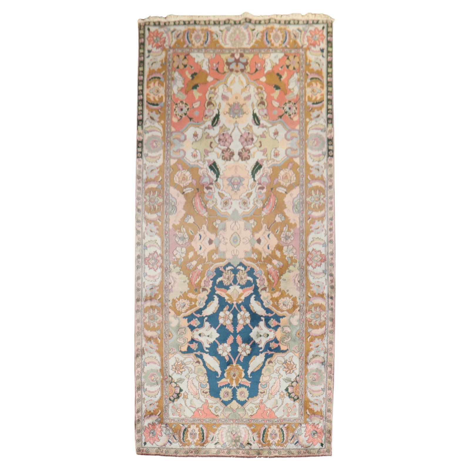 Vintage Indian Lahore Gallery Rug Empire Revival Wool 4'6 x 9'11: Vintage Indian Lahore Gallery Rug Empire Revival Wool 4'6 x 9'11 This exquisite Vintage Indian Lahore small gallery rug showcases a stunning Empire Revival style and features a large-scale design that