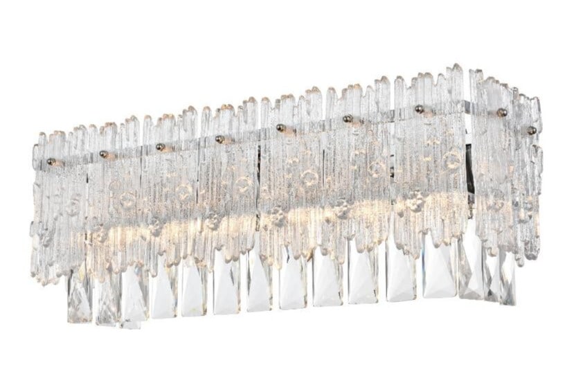 Emilia 4 Light Chrome Crystal Wall Sconce 19 Inch Wide: Emilia 4 Light Chrome Crystal Wall Sconce 19 Inch Wide This modern wall sconce features a high-quality chrome-plated finish and is designed with four lights, each set with clear royal-cut crystals for