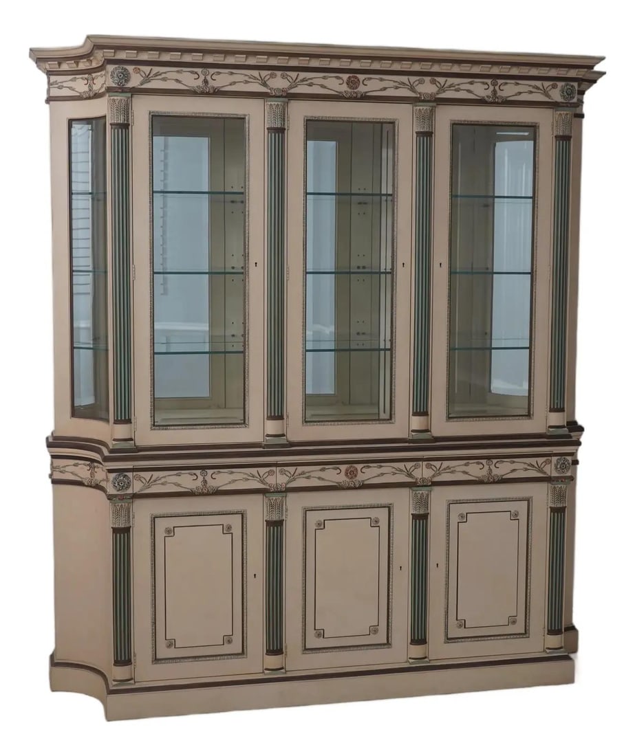 Neoclassical EJ Victor Newport glass cabinet 2 piece white wood (1 of 10)