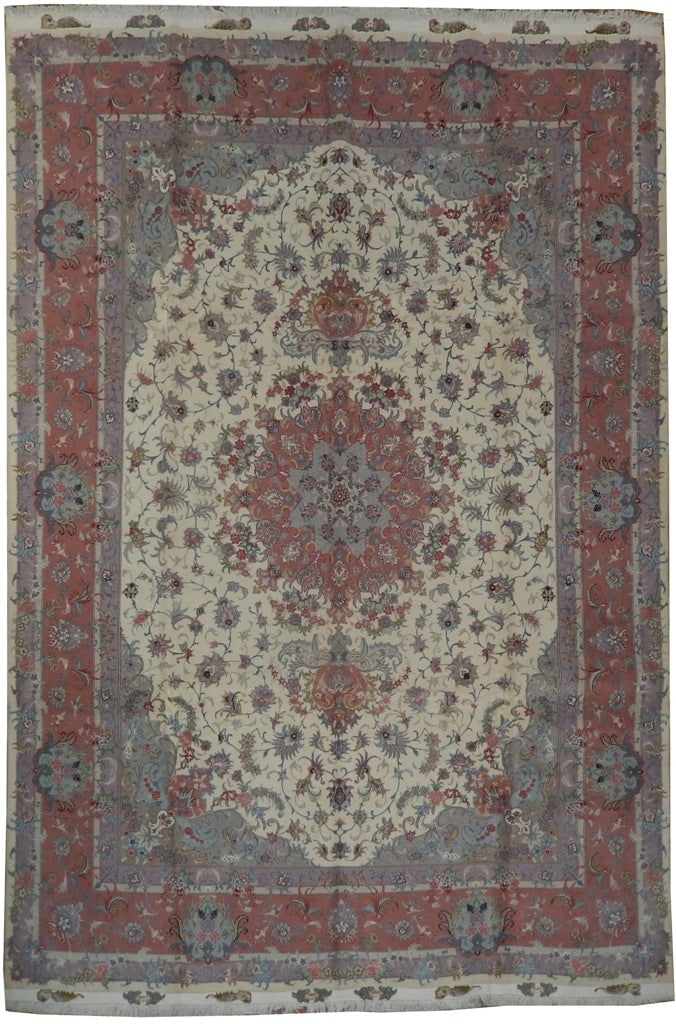 Signed 8 x 11.7 Persian Tabriz Rug 70 Raj Wool Silk 500 KPSI: Signed 8 x 11.7 Persian Tabriz Rug 70 Raj Wool Silk 500 KPSI Free continental US Shipping This signed Persian Tabriz rug features a premium blend of wool and silk with an extraordinary knot density of