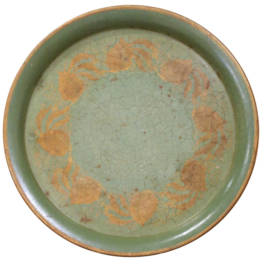 French Neoclassical Green Tole Tray with Gilt Floral Border (1 of 6)