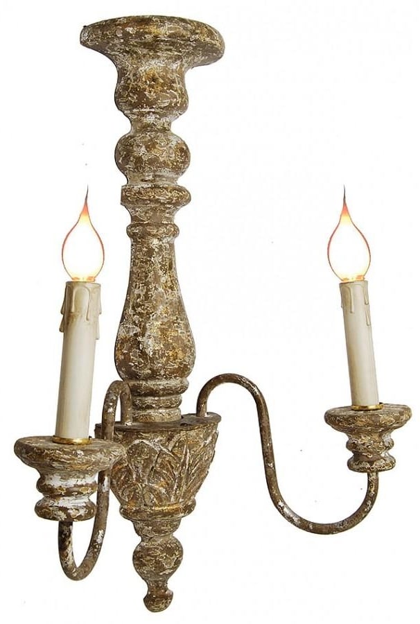 Provence Home Carved Wooden Wall Sconce Beige Distressed Finish (1 of 1)
