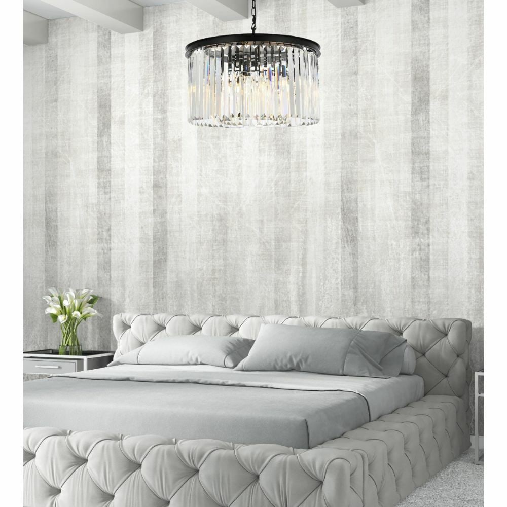 Sydney 8-Light Matte Black Crystal Chandelier 26 inch: Sydney 8-Light Matte Black Crystal Chandelier 26 inch This modern crystal chandelier features a matte black frame and eight lights, designed for versatile use in living rooms, dining rooms, bedrooms, 