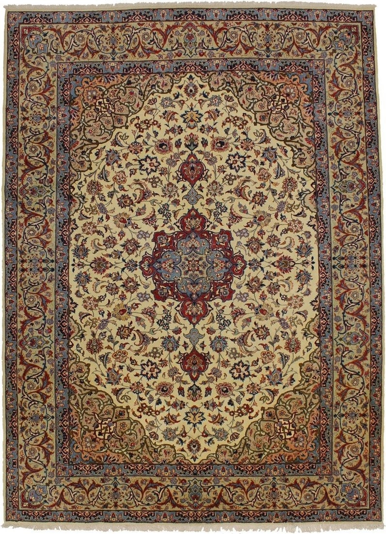 Unique Vintage Cream Oriental Wool Rug Handmade Floral 9x12 (1 of 18)