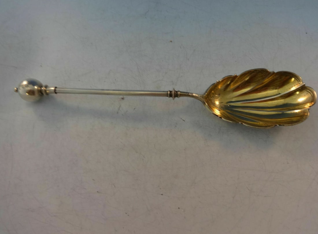 George Sharp Ball End Sterling Silver Goldwashed Berry Spoon 9 3/8" (1 of 5)