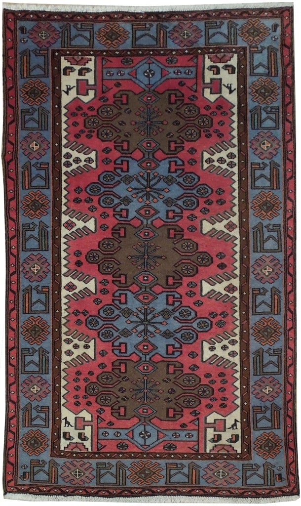 4' x 6.7' Handwoven Red Persian Hamadan Area Rug from Iran (1 of 6)